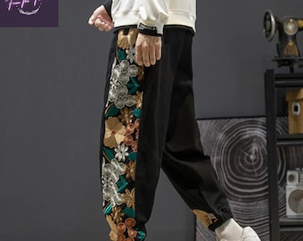 Pantalon streetwear brodé, pantalon an 2000, pantalon harajuku, sarouel, pantalon techwear