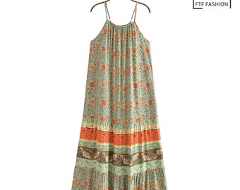 Bohemian Chic | Summer Midi Boho Dress | Rose Floral Print Dress |  Sleeveless Boho Floral Dress | Bohemian Style