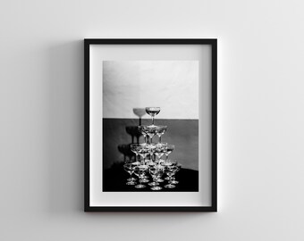 Black and White Champagne Instant Download Vertical Photo
