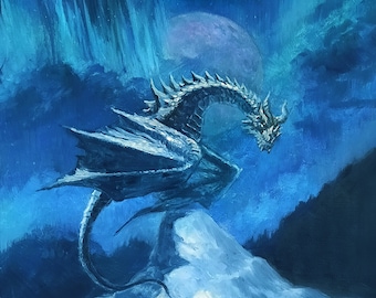 Peinture à l'huile originale de dragon de Skyrim Paarthurnax