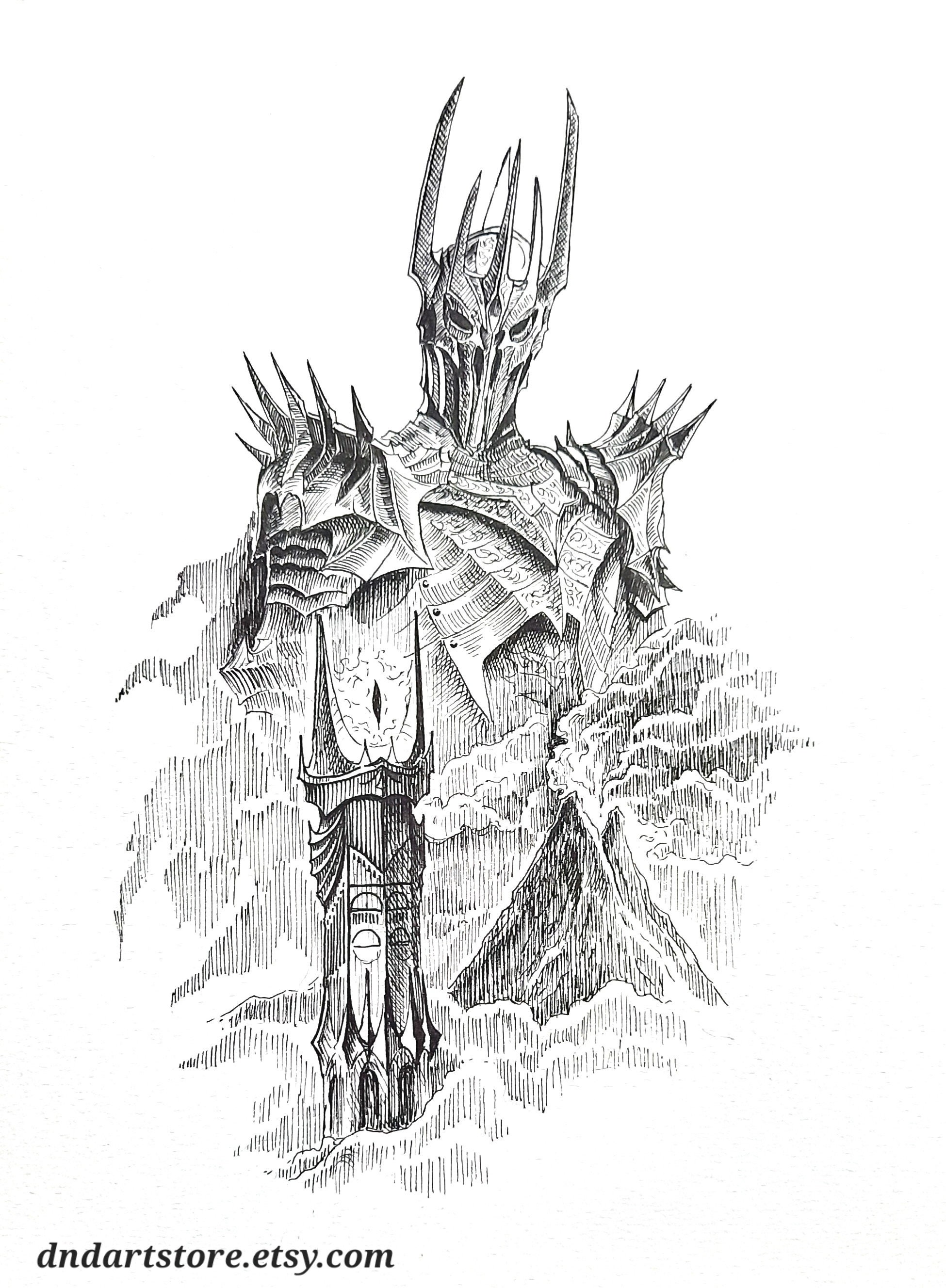 The Teeth of Mordor Original Art Sketchbook Page J. R. R. Tolkien