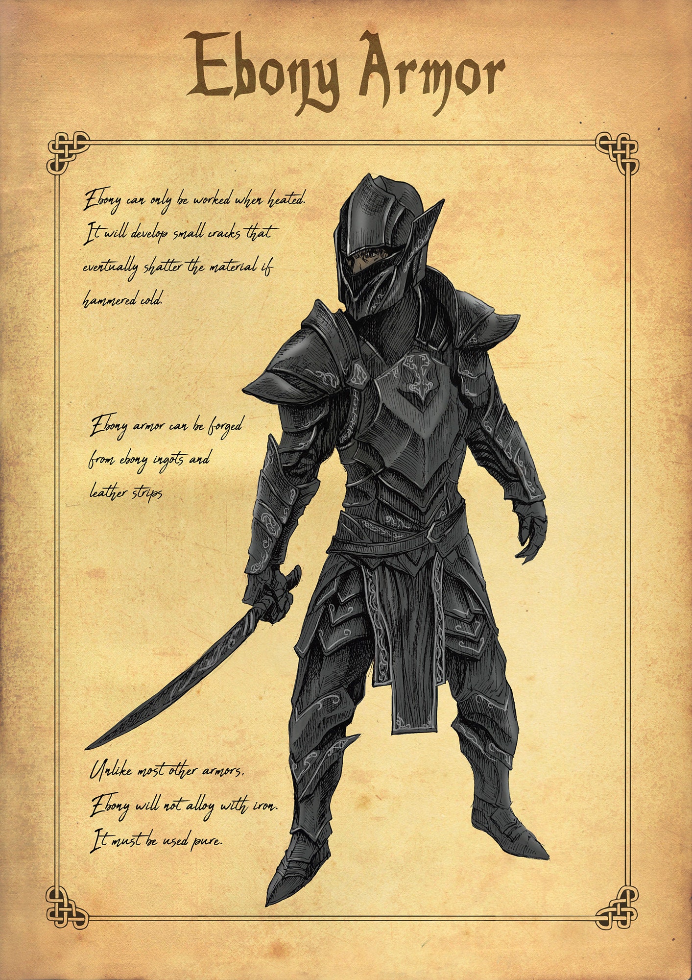 Elder Scrolls Skyrim Ebony Armor Sketch Signed Art Print - Etsy