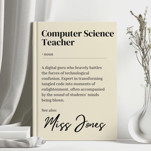 Personlig anteckningsbok för lärare i datavetenskap, present till lärare med uppskattning, personligt lärarnamn, definitionsjournal, inbunden anteckningsbok