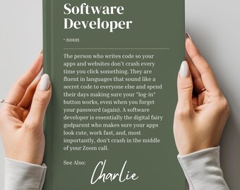 面白いパーソナライズされたソフトウェア開発者ギフトノート、将来の開発者、コード、技術学生資格、記念品、卒業ハードカバージャーナル