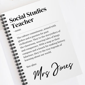 Personalized Social Studies Teacher Spiral Notebook, Teacher Appreciation Gift, Custom Teacher Name, Teacher Gift , Definition Journal