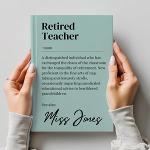 Personalized Retired Teacher Gift Notebook, Teacher Retirement Gift, Custom Teacher Name, Definition Journal, Hardback Notebook