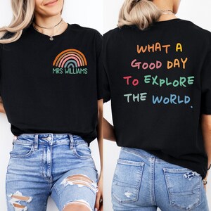 パーソナライズされた地理教師用シャツ、地理教師へのギフト、面白い教師用Tシャツ、新学期用シャツ、新学期初日、
