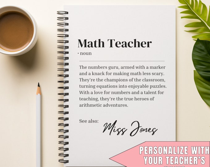 Personalized School Math Teacher Spiral Notebook, Teacher Appreciation Gift, Custom Teacher Name, Teacher Gift , Definition Journal