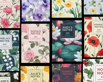 Personalized Birth Month Flower Notebook, Birth Month Pattern, Watercolor Flower Journal, Custom Name, Birthday Gift, Stocking Filler,