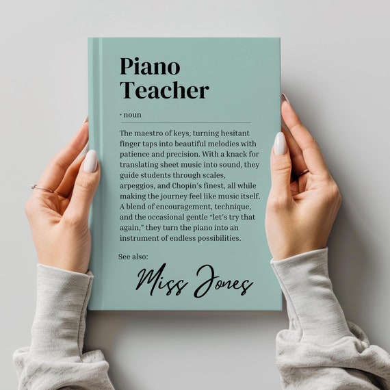Personalised Piano Teacher Gift Notebook, Teacher Appreciation Gift, Custom Teacher Name, Definition Journal, Hardback Notebook