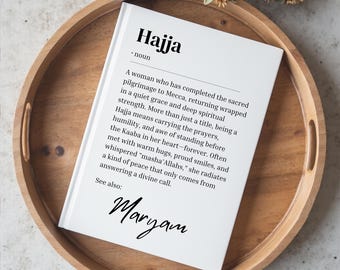 Personalized Hajja Gift, Return from Hajj Gift, Hajj Mubarak,  Dictionary Definition,  Hajj Mabroor, Islamic Pilgrimage Mecca