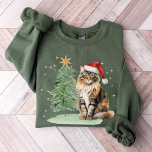 Pull arbre de Noël chat des forêts norvégiennes, pull de Noël, cadeau pour amoureux des chats, dame chat, sweat chat personnalisé personnalisé,