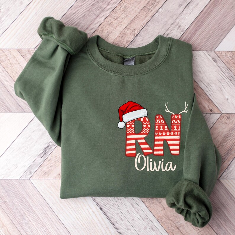 Personalized RN Christmas Sweatshirt, Registered Nurse, Custom Name