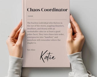 Funny Personalised Chaos Coordinator Notebook  Co-worker Gift, , New Year Gift for colleague, Work Secret Santa