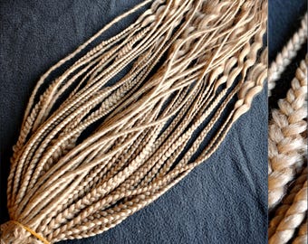 Extensiones de cabello sintético bohemio vikingo, trenzas y rastas en rubio trigo, SE DE, conjunto hippie para festivales, hecho a mano, estilo pagano y bohemio.