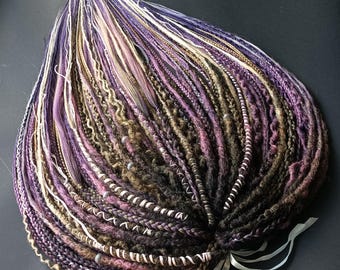 Rastas y trenzas sintéticas marrones, rubias, rosas y moradas, rastas de ganchillo estilo boho, extensiones de rastas SE y DE, cabello vikingo para festivales, conjunto hecho a mano.