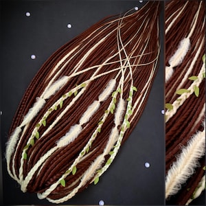 Autumn Boho Dreadlock Extensions – Ginger Brown Ombre SE/DE Synthetic Dreads & Braids, Handmade Crochet Festival Hair, Viking Style Set