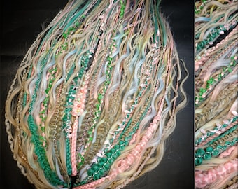 Conjunto de rastas y trenzas vikingas arcoíris pastel, extensiones de cabello sintético de ganchillo SE/DE verdes y multicolor, cabello de fantasía hecho a mano para festivales.