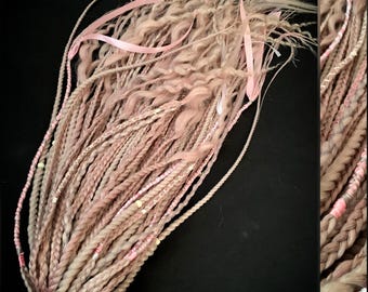 Rastas y trenzas vikingas en oro rosa, extensiones de cabello sintético SE DE, rastas de crochet bohemias para festivales hechas a mano, conjunto de peinado gótico alternativo