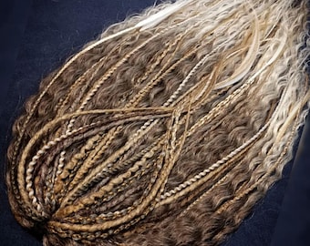 Extensiones de cabello vikingo bohemio: rastas y trenzas texturizadas en marrón café, cabello sintético SE/DE, regalo de estilo bohemio de crochet para festivales.