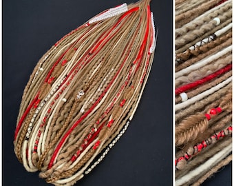 Trenzas de rastas sintéticas rubias, rojas y con efecto ombré miel, rastas de ganchillo estilo boho, extensiones de rastas SE y DE, cabello vikingo para festivales y raves, conjunto hecho a mano.