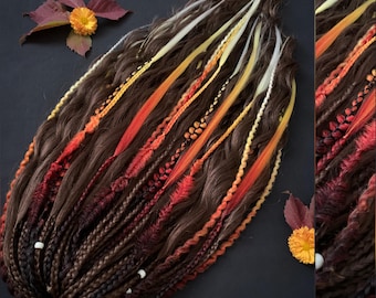 Rastas y trenzas sintéticas rubias anaranjadas con efecto degradado, extensiones de cabello de ganchillo Boho Viking SE y DE, cabello texturizado para festivales, conjunto hecho a mano.