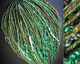 Set de extensiones de rastas y trenzas verde esmeralda – Rastas sintéticas de ganchillo SE/DE, cabello bohemio vikingo texturizado para festivales y cosplay.