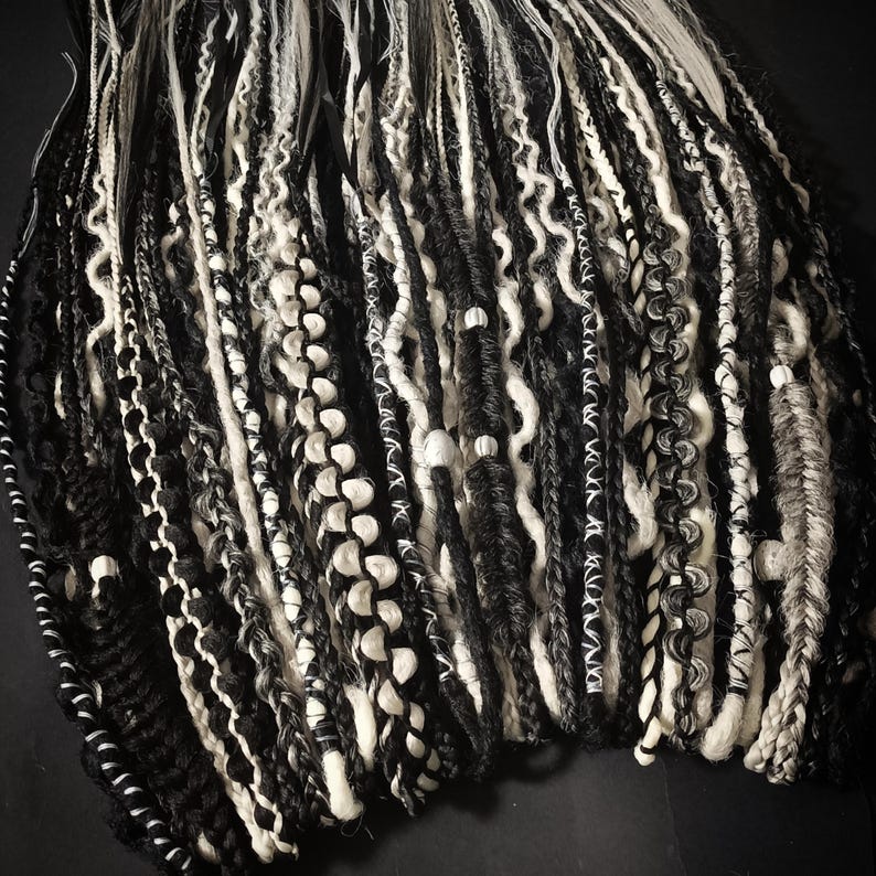 Black White Ombre Dreadlock Extensions, Gothic Viking Dreads & Braids ...