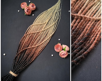 Rastas sintéticas finas con efecto ombré en tonos negro caramelo y rubio, extensiones de rastas SE y DE, rastas de ganchillo estilo boho, cabello vikingo para festivales, conjunto hecho a mano.