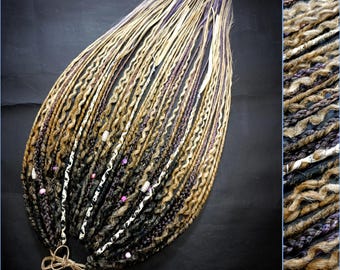 Conjunto de rastas y trenzas Boho Viking SE DE, extensiones de cabello de ganchillo texturizadas en rubio caramelo marrón, rastas sintéticas para festivales y pieza de cabello trenzado