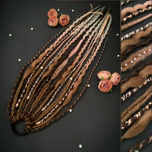 Boho Ponytail Dreads and Braids, Chocolate Pink Blonde Hair Tie, Textured Synthetic Dread Wrap, Festival Viking Bohemian Hair Extension