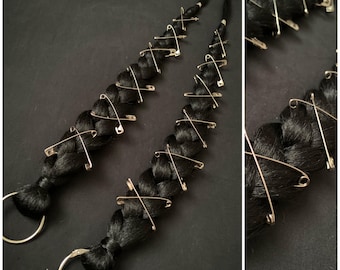 Trenzas negras estilo boho vikingo con clip, extensiones de rastas sintéticas, cabello gótico para festivales, postizo con clip hecho a mano, trenzas boho