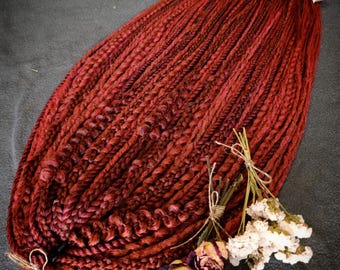 Rastas vikingas bohemias en burdeos oscuro – Extensiones de rastas sintéticas texturizadas SE/DE, trenzas de ganchillo hechas a mano, peinado gótico para cosplay de festivales