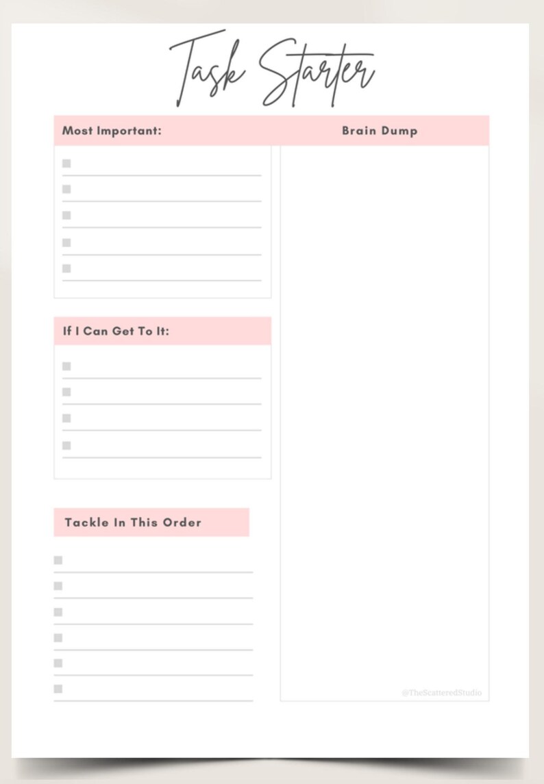 ADHD Task Starter Kit — Printable Daily Planner for Beating ...