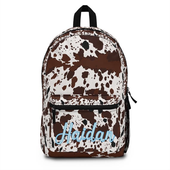 Customizable Cow Print Backpack, Black and Brown Cow Pattern  display picture 1