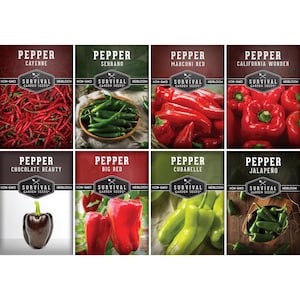 8 Packets of Heirloom Pepper Seeds - Sweet Pepper Seeds and Hot Pepper Seeds - Cayenne Pepper Seeds - Red Bell Pepper Seeds - Non-GMO Seeds