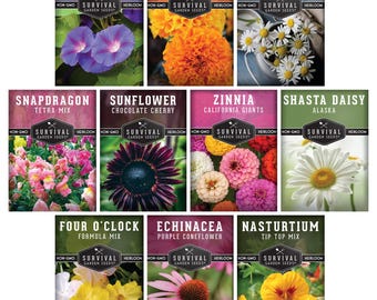 10-Variety Heirloom Flower Seed Collection – Non-GMO Annuals & Perennials for Colorful, Pollinator-Friendly Gardens