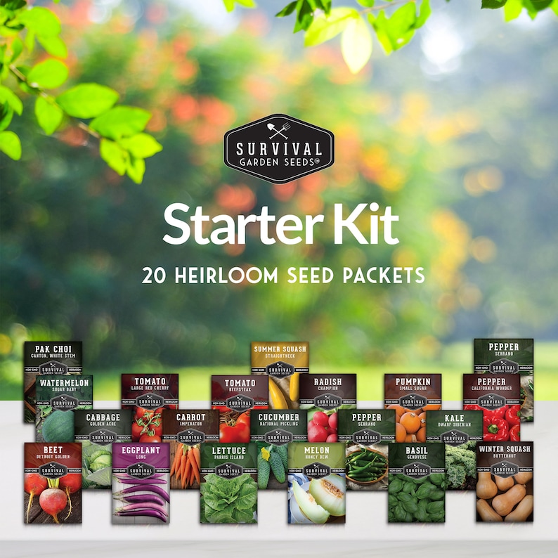 Starter seed kit - 20 heirloom seed packs for starting a garden