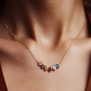 Personalisierte Tropfen Birthstone Halskette, Familien Halskette, Geschenk für Mama, Muttertag, eleganter Goldschmuck