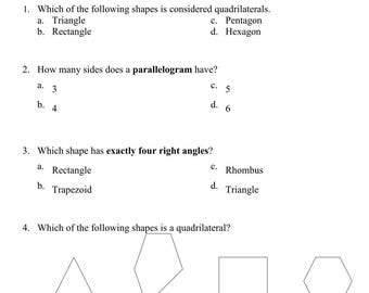 Grado 3 3.G.1 (20 preguntas) Estándares Básicos Comunes Comprender que las formas se encuentran en diferentes categorías