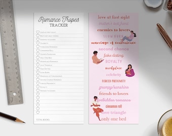 Romance Tropes Tracker Bookmark: Reading List, Colorful Design