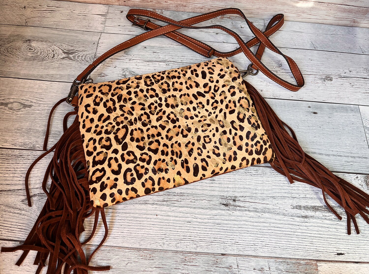 Tejas Leather Bucket Leopard bag with Tan Fringe – Sassy and Sweet Couture
