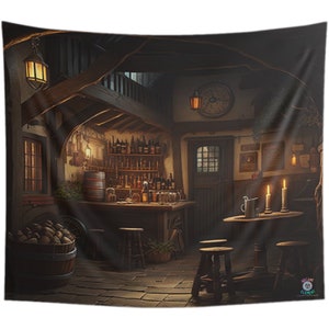 静かな酒場のシーンの背景タペストリー | ファンタジーパブ | バーの背景 | ゲームルームの背景 | ファンタジーの背景 | 壁掛けタペストリー