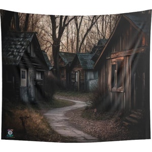 The Village Backdrop Tapestry | dark town | creepy street | Game Room Backdrop | Fantasy Background | Wall Hanging Tapestry