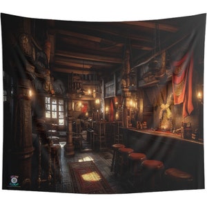 Dwarven Tavern Backdrop Tapestry | Fantasy Pub | Bar Background| Game Room Backdrop | Fantasy Background | Wall Hanging Tapestry