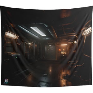 Dark Space Station Backdrop Tapestry| Game Room Backdrop | Fantasy Background | Wall Hanging Tapestry