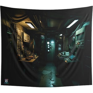 Dark Tech Lab Backdrop Tapestry| Game Room Backdrop | Fantasy Background | Wall Hanging Tapestry