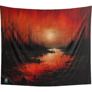 Under a Burning Sky Scene Backdrop Tapestry| Game Room Backdrop | Fantasy Background | Wall Hanging Tapestry