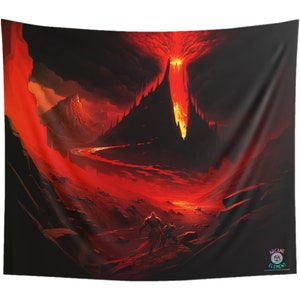 Molten Mountain Peak Hellscape Scene Backdrop Tapestry| Game Room Backdrop | Fantasy Background | Wall Hanging Tapestry