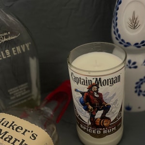 Captain Morgan spiced rum soy upcycled liquor bottle scented Candle